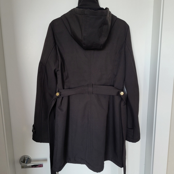 Michael Kors Women Black Full Zip Hooded Belted Fleece Lined Coat Jacket - Picture 7 of 14